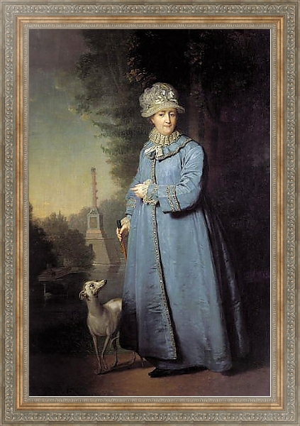 Постер Екатерина II на прогулке в Царскосельском парке. 1794 с типом исполнения На холсте в раме в багетной раме 484.M48.310