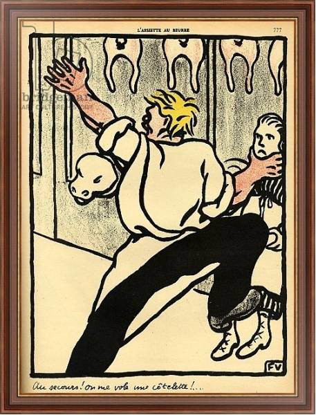 Постер A butcher seizes a woman by the neck and calls for help, 1902 с типом исполнения На холсте в раме в багетной раме 35-M719P-83