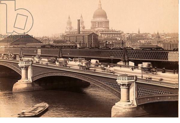 Постер London, England. Blackfriar's Bridge with St. Paul's cathedral behind circa 1890. с типом исполнения На холсте без рамы