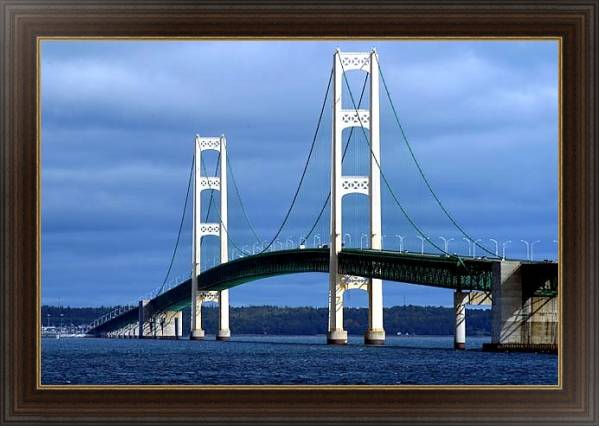 Постер США. Мичиган. Мост Макинак с типом исполнения На холсте в раме в багетной раме 1.023.151