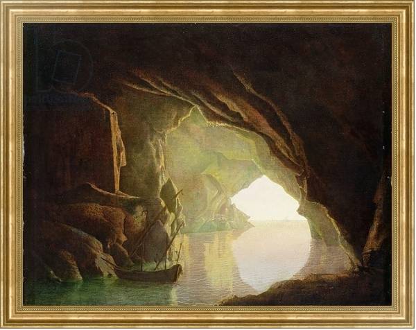 Постер A Grotto in the Gulf of Salerno, Sunset, c.1780-1 с типом исполнения На холсте в раме в багетной раме NA033.1.051