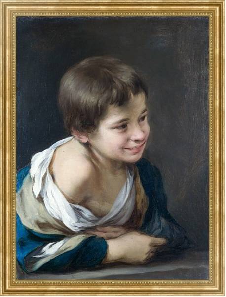 Постер Крестьянский мальчик, наклоняющийся через оконную раму с типом исполнения На холсте в раме в багетной раме NA033.1.051
