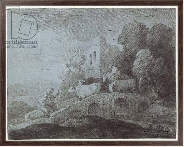 Постер Wooded Landscape with Herdsman Driving Cattle с типом исполнения На холсте в раме в багетной раме 221-02