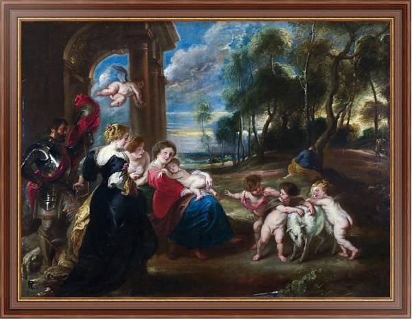 Постер Священная семья со Святыми на природе с типом исполнения На холсте в раме в багетной раме 35-M719P-83