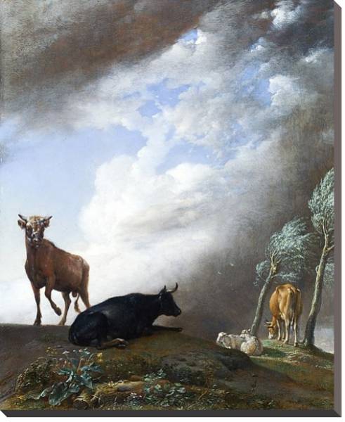 Постер Скот и овцы в шторм с типом исполнения На холсте без рамы
