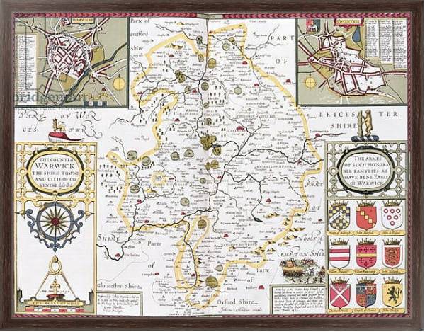 Постер The County of Warwick, the Shire Town and the City of Coventry, 1611-12 с типом исполнения На холсте в раме в багетной раме 221-02