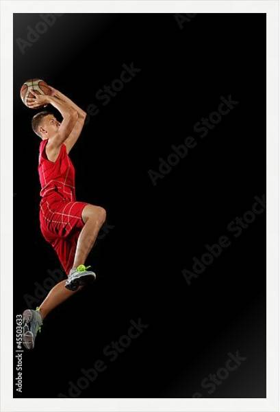 Постер Баскетболист с мячом с типом исполнения На холсте в раме в багетной раме 1727.7010