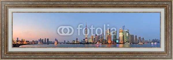 Постер Китай, Шанхай. Большая панорама на закате с типом исполнения На холсте в раме в багетной раме 595.M52.330