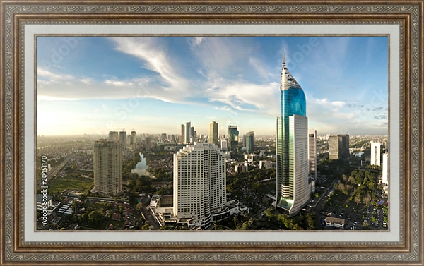 Постер Индонезия, Джакарта. Небоскребы с типом исполнения На холсте в раме в багетной раме 595.M52.330