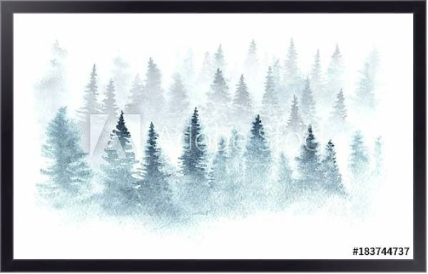Постер Зимний лес в тумане с типом исполнения На холсте в раме в багетной раме 221-01