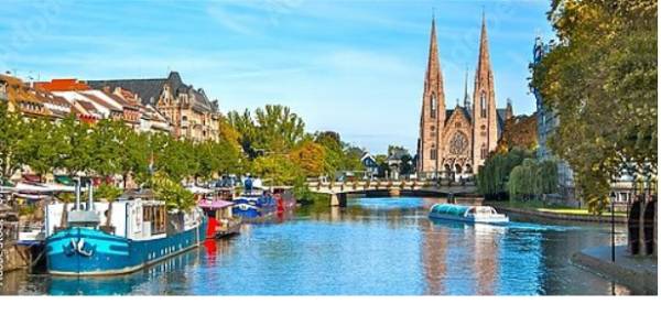 Постер Франция, Страсбург. Вид на реку с типом исполнения На холсте без рамы