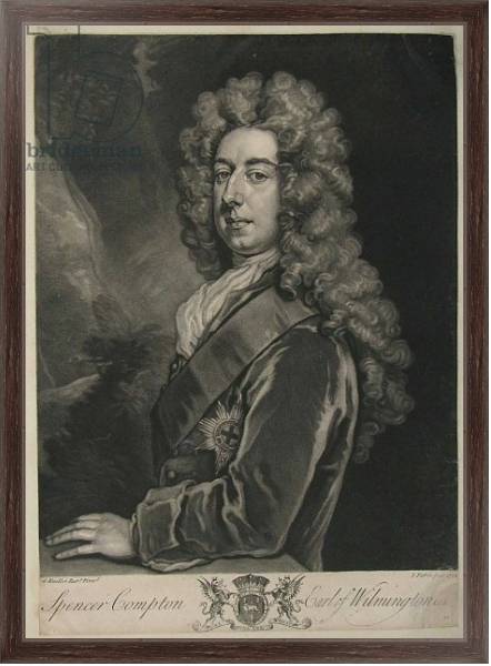 Постер Spencer Compton, Earl of Wilmington, print by John Faber, 1734 с типом исполнения На холсте в раме в багетной раме 221-02