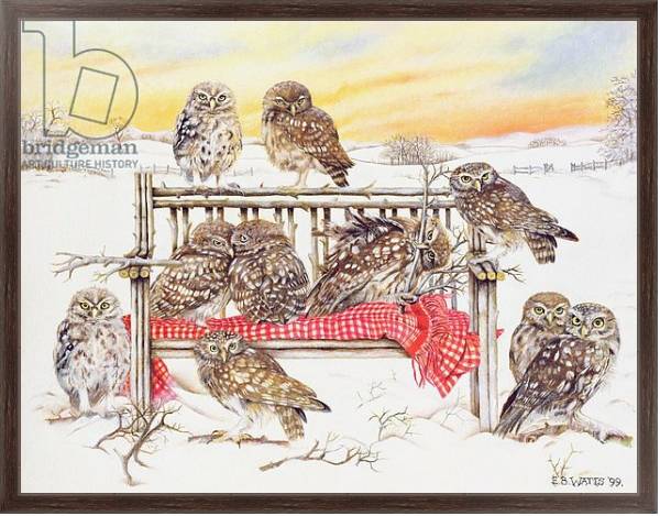 Постер Little Owls on Twig Bench, 1999 с типом исполнения На холсте в раме в багетной раме 221-02
