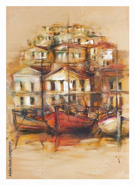 Постер Лодки в гавани с типом исполнения На холсте в раме в багетной раме 221-03