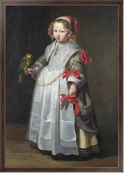 Постер Портрет девушки с попугаем с типом исполнения На холсте в раме в багетной раме 221-02
