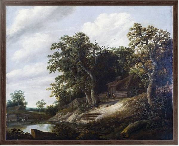 Постер Домик на берегу потока среди деревьев с типом исполнения На холсте в раме в багетной раме 221-02