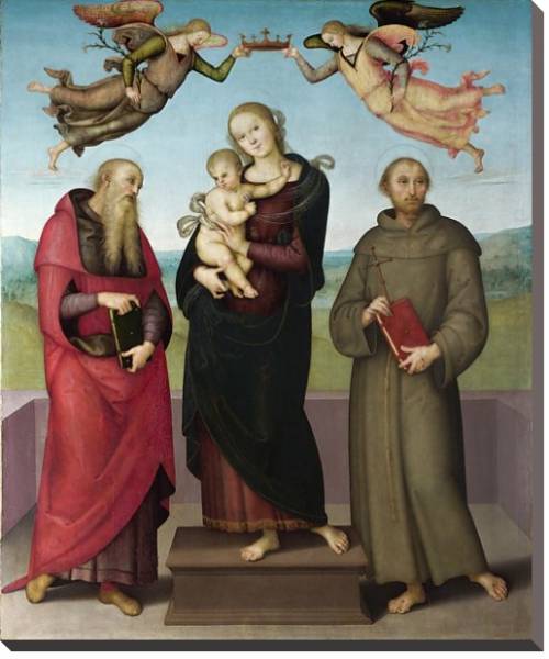 Постер Дева Мария с младенцем и Святыми Жеромом и Франсисом с типом исполнения На холсте без рамы