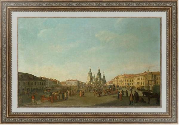 Постер Вид Сенной площади в Петербурге с типом исполнения На холсте в раме в багетной раме 595.M52.330