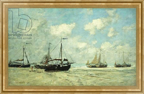 Постер Boats on the Shore at Scheveningen; Scheveningue, Bateaux Echoues sur la Greve, 1875 с типом исполнения На холсте в раме в багетной раме NA033.1.051