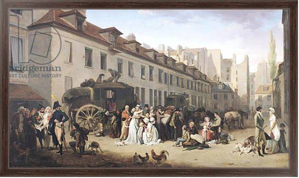 Постер The Arrival of a Stagecoach at the Terminus, rue Notre-Dame-des-Victoires, Paris, 1803 с типом исполнения На холсте в раме в багетной раме 221-02