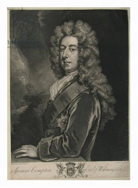 Постер Spencer Compton, Earl of Wilmington, print by John Faber, 1734 с типом исполнения На холсте в раме в багетной раме 221-03