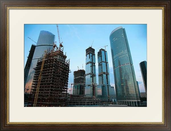 Постер Строительство небоскребов для офисных центров с типом исполнения Под стеклом в багетной раме 1.023.036