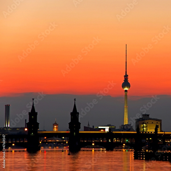 Постер Берлин. Германия. Ночная панорама с типом исполнения На холсте без рамы
