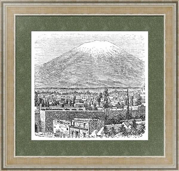 Постер Arequipa and the Misti volcano old engraving, in 1890. с типом исполнения Акварель в раме в багетной раме 485.M40.584