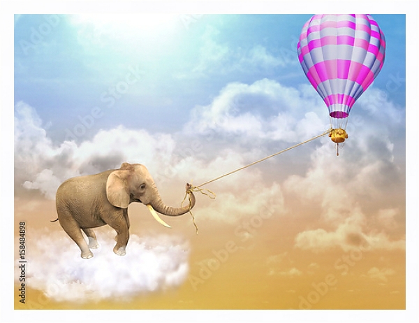 Постер Слон и воздушный шар с типом исполнения На холсте в раме в багетной раме 221-03