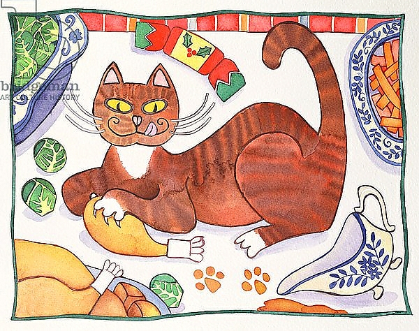 Постер Christmas Cat and the Turkey с типом исполнения На холсте без рамы