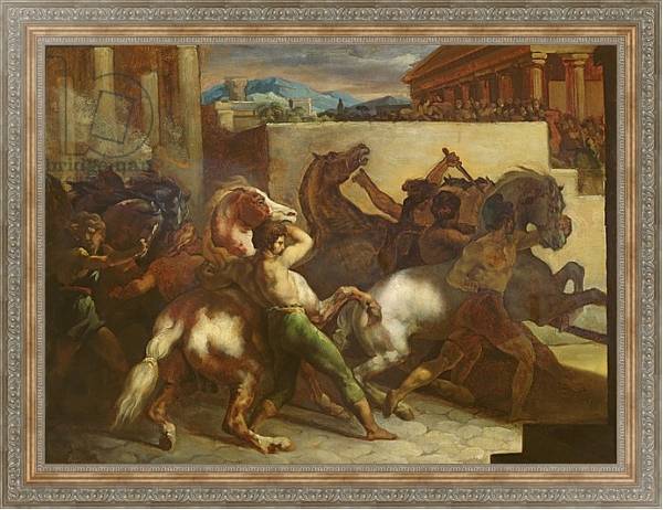 Постер The Wild Horse Race at Rome, c.1817 с типом исполнения На холсте в раме в багетной раме 484.M48.310