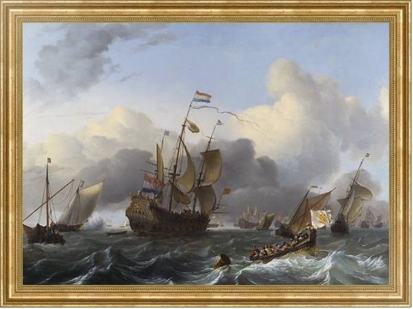Постер The Eendracht and a Fleet of Dutch Men-of-war с типом исполнения На холсте в раме в багетной раме NA033.1.051