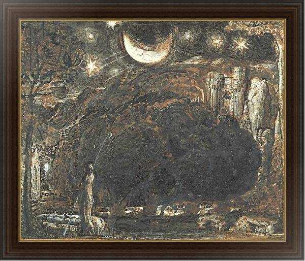 Постер A Shepherd and his Flock under the Moon and Stars, c.1827 с типом исполнения На холсте в раме в багетной раме 1.023.151
