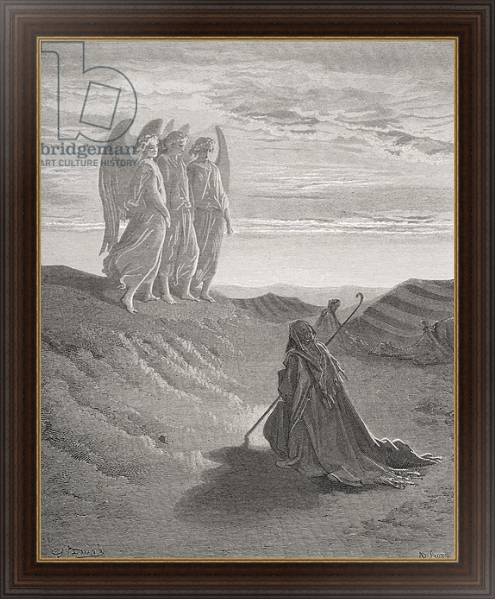 Постер Abraham and the Three Angels, illustration from Dore's 'The Holy Bible', engraved by Ligny, 1866 с типом исполнения На холсте в раме в багетной раме 1.023.151