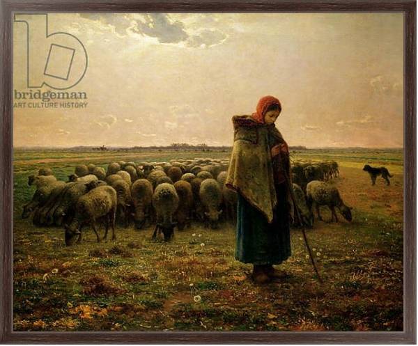 Постер Shepherdess with her Flock, 1863 с типом исполнения На холсте в раме в багетной раме 221-02