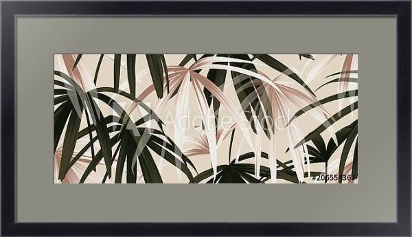 Постер Черные и золотые пальмовые листья на розовом фоне с типом исполнения Под стеклом в багетной раме 221-01