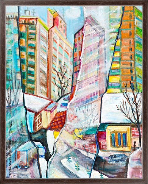 Постер Город сквозь разбитое стекло с типом исполнения На холсте в раме в багетной раме 221-02