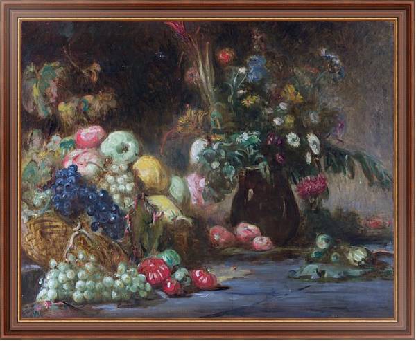 Постер Натюрморт с фруктами и цветами с типом исполнения На холсте в раме в багетной раме 35-M719P-83