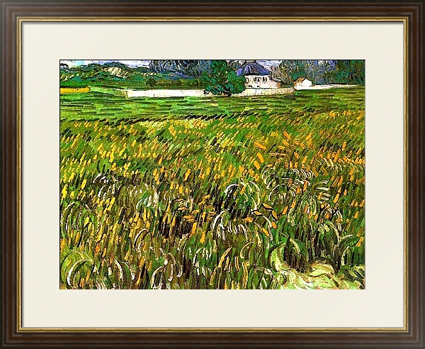 Постер Пшеничное поле в Овере и белый дом с типом исполнения Под стеклом в багетной раме 1.023.036