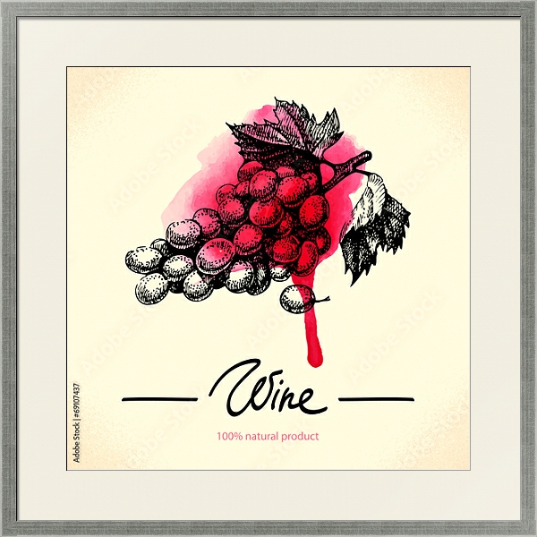 Постер Гроздь винограда с красной кляксой с типом исполнения Под стеклом в багетной раме 1727.2510