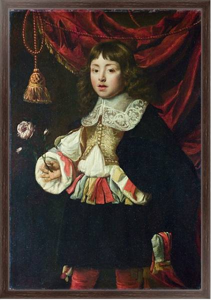 Постер Портрет мальчика, держащего розу с типом исполнения На холсте в раме в багетной раме 221-02