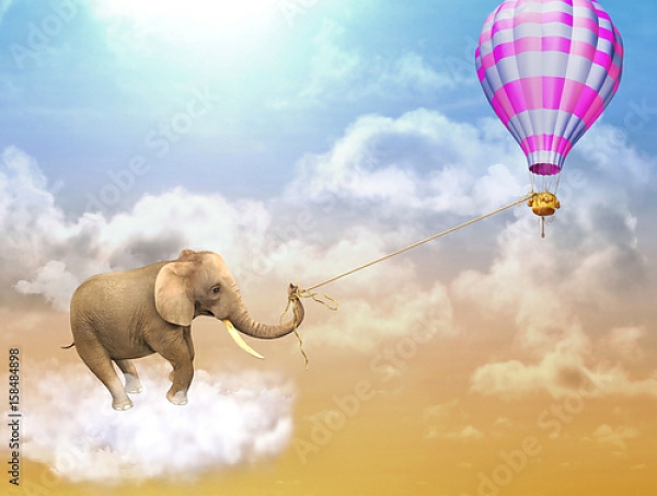 Постер Слон и воздушный шар с типом исполнения На холсте без рамы
