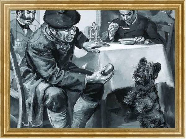 Постер Unidentified restaurant scene of man eating soup and another feeding dog с типом исполнения На холсте в раме в багетной раме NA033.1.051