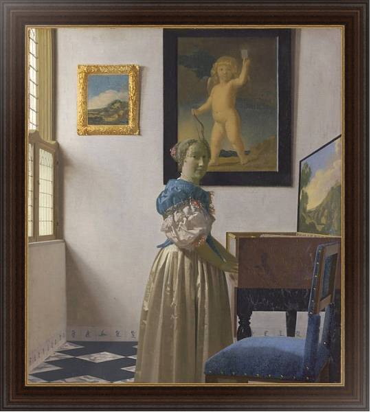 Постер Молодая женщина у клавесина 2 с типом исполнения На холсте в раме в багетной раме 1.023.151