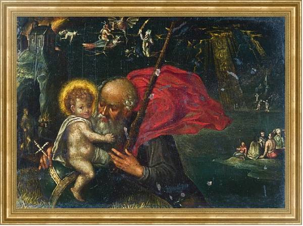 Постер Святой Христофор, несущий невинного младенца с типом исполнения На холсте в раме в багетной раме NA033.1.051