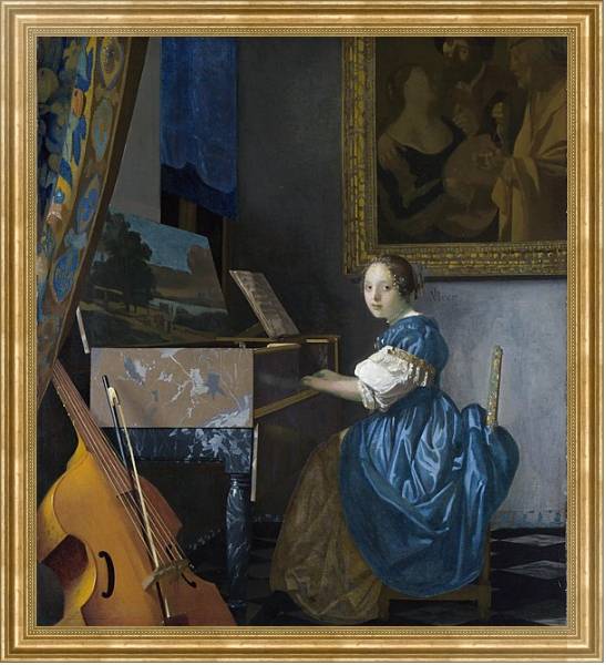 Постер Молодая женщина у клавесина с типом исполнения На холсте в раме в багетной раме NA033.1.051