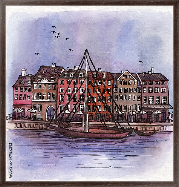Постер Лодка на канале Амстердама с типом исполнения На холсте в раме в багетной раме 221-02
