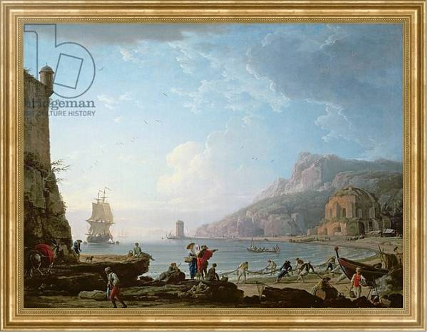 Постер Morning scene in a bay, 1752 с типом исполнения На холсте в раме в багетной раме NA033.1.051
