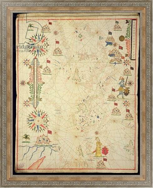 Постер The Mediterranean Basin, from a nautical atlas, 1646 с типом исполнения На холсте в раме в багетной раме 484.M48.310