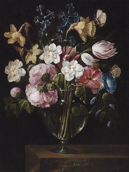 Постер Цветы в стеклянной вазе 5 с типом исполнения На холсте без рамы